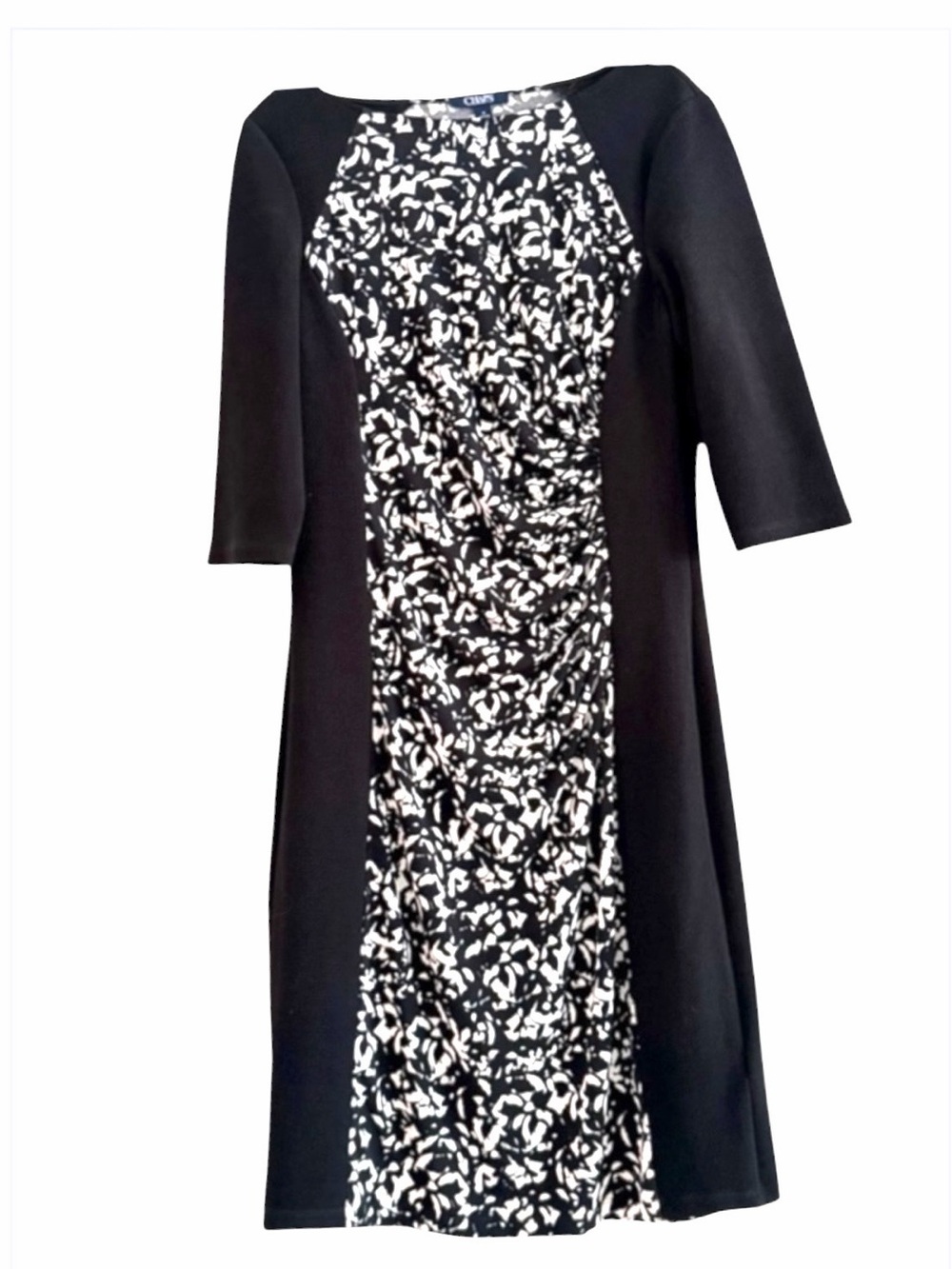 Chaps Black White Optical Illusion Slimming Abstract Dress 3/4 Sleeve 14